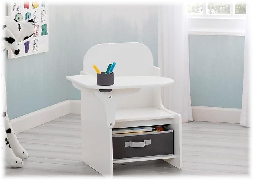 Delta Children Classic Chair Desk With Storage Bin, Greenguard Gold Certified, Bianca White