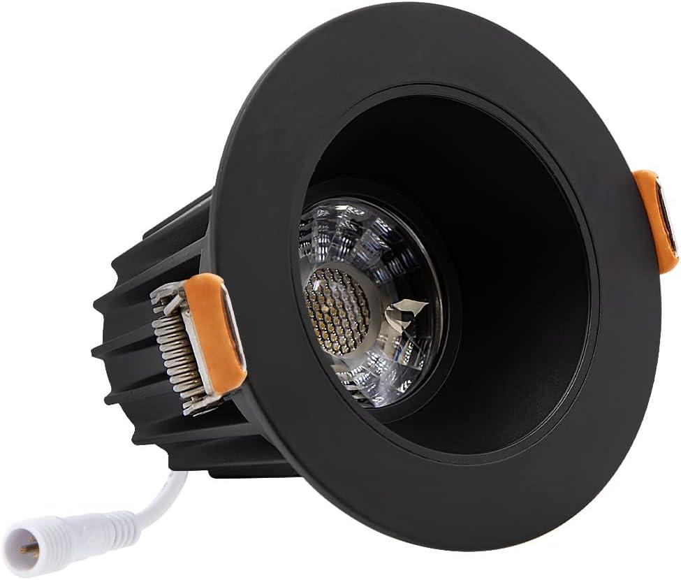 Maxxima 2 in. Ultra-Thin Recessed Anti-Glare LED Downlight - Canless IC Rated, 550 Lumens, 5 Color Temperature Selectable 2700K/3000K/3500K/4000K/5000K, Dimmable, Round Black Trim, 90 CRI, J-Box Incl