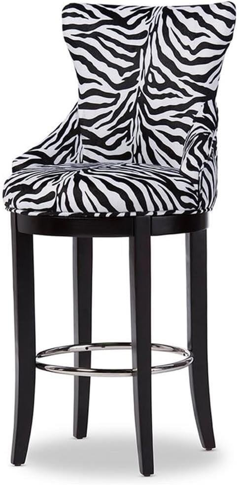 Baxton Studio Peace Modern and Contemporary Zebra Print Patterned Fabric Upholstered Barstool with Metal Footrest Beige: Plywood Frame