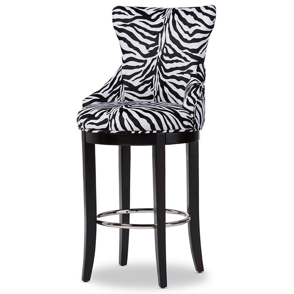 Baxton Studio Peace Modern and Contemporary Zebra Print Patterned Fabric Upholstered Barstool with Metal Footrest Beige: Plywood Frame