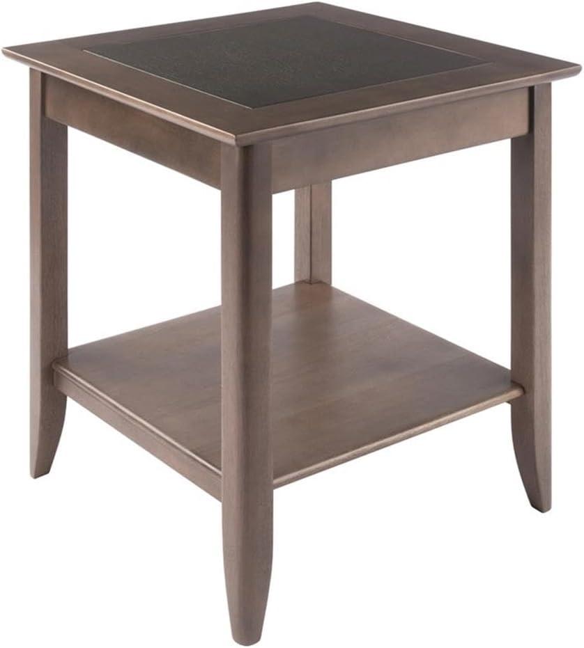 Santino End Table Oyster Gray - Winsome: Contemporary Accent Table with Lower Shelf, Wood Inlay