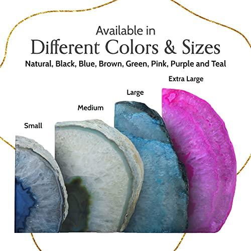 Nature's Decorations Agate Bookends - A Quality Blue Geode with Non-Skid Rubber Bumpers for Shelves, Office, Home Decor - Heavy Duty Cool Crystal Stone Book End Pair for Decoration (3-4 LB)
