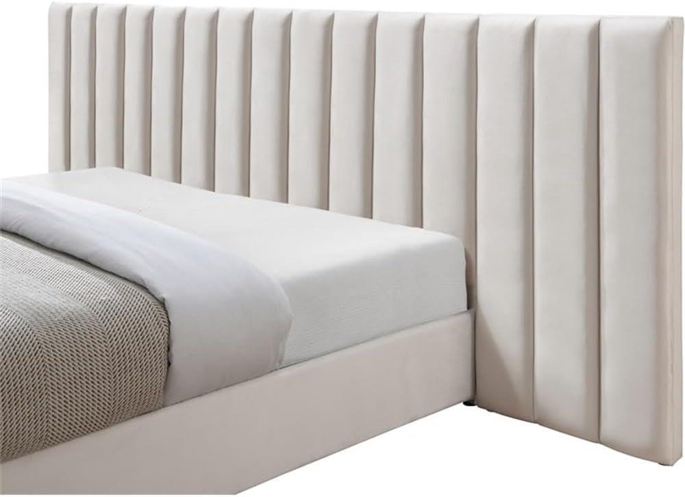 Meridian Furniture Pablo Cream Velvet Queen Bed with Chrome Metal Legs