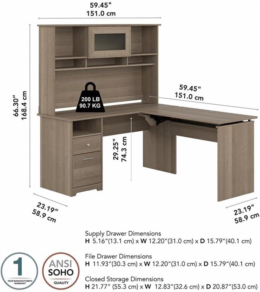 Cabot 60W 3 Position Sit to Stand L Desk & Hutch in Espresso Oak - Eng Wood