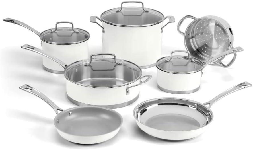 Matte White 11-Piece Stainless Steel Cookware Set