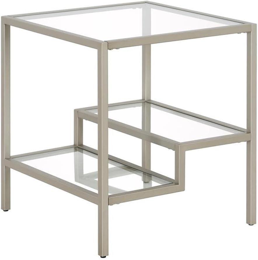 Evelyn&Zoe Lovett 20" Wide Square Side Table, Satin Nickel