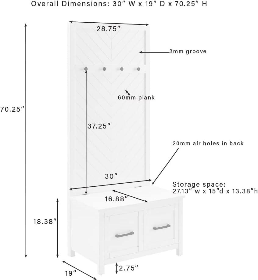 Kayce Hall Tree White - Crosley: Mudroom Storage Solution, Entryway Organizer with 4 Hooks, Veneer Finish