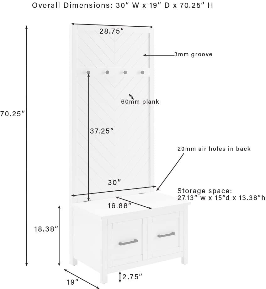 Kayce Hall Tree White - Crosley: Mudroom Storage Solution, Entryway Organizer with 4 Hooks, Veneer Finish