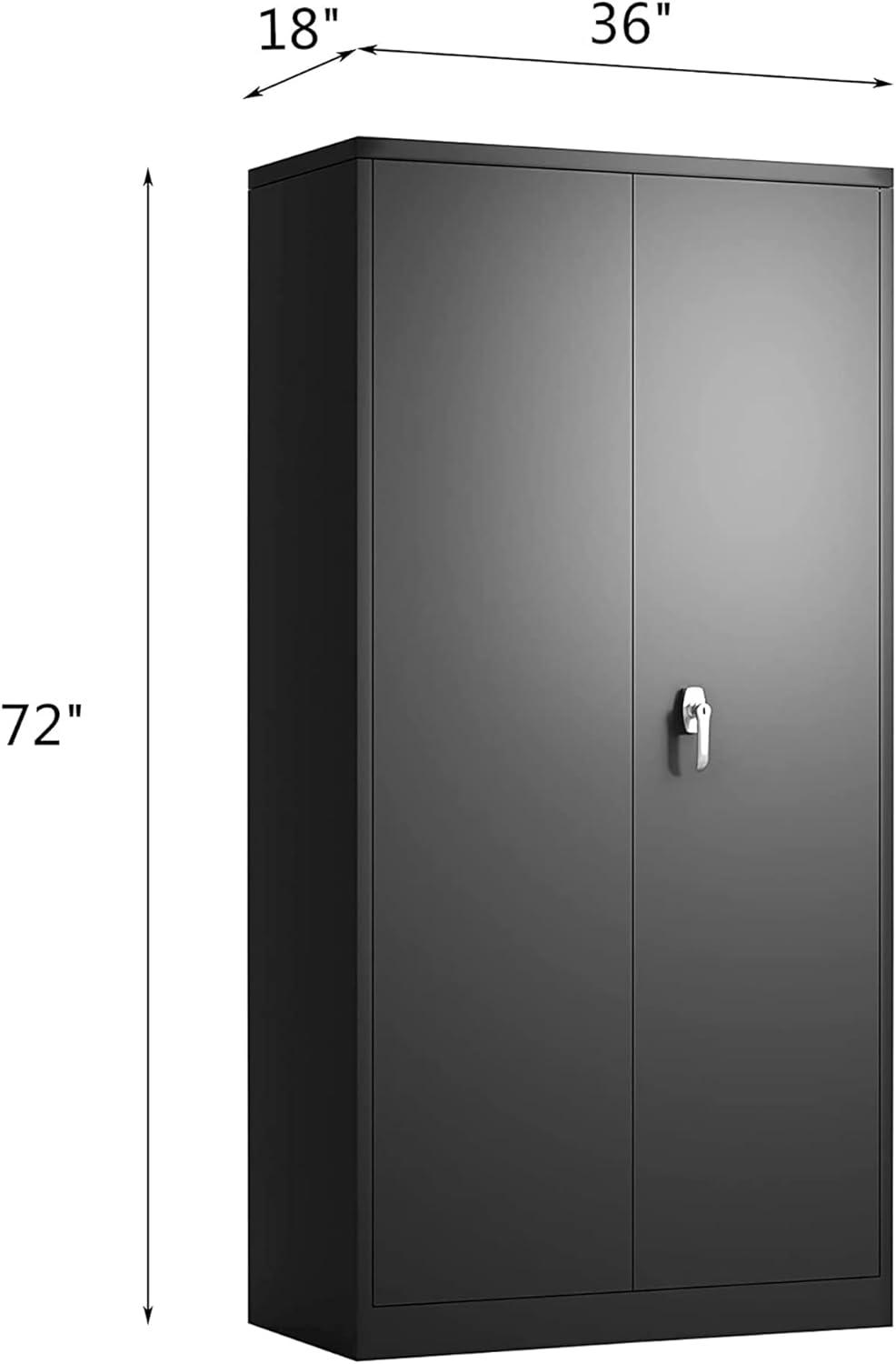 Drevy Metal Garage Storage Cabinet with Lock, 71" Steel Lockable File Cabinet, Locking Steel Storage Cabinet with 4 Adjustable Shelves for Home, Office, Warehouse, Garage, School (Black)