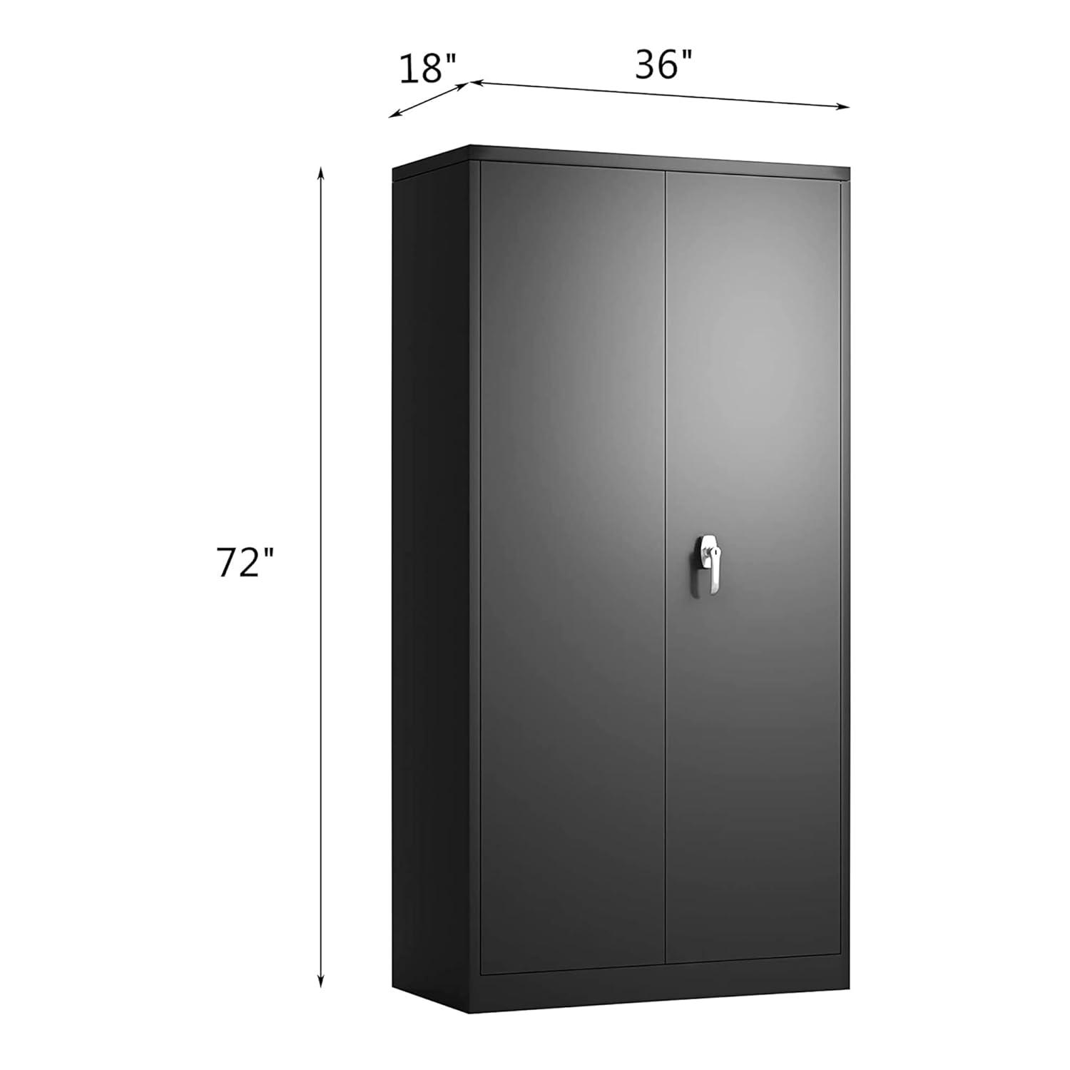Drevy Metal Garage Storage Cabinet with Lock, 71" Steel Lockable File Cabinet, Locking Steel Storage Cabinet with 4 Adjustable Shelves for Home, Office, Warehouse, Garage, School (Black)
