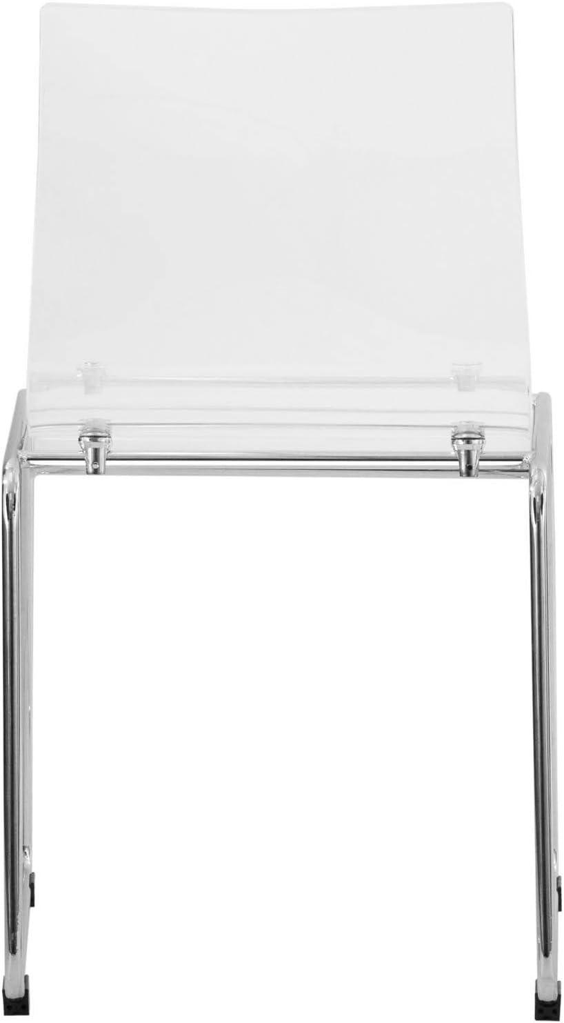 LeisureMod Lima Acrylic Chrome Finish Steel Frame, Stackable Accent Side Chair for Kitchen and Dining Room (Clear)