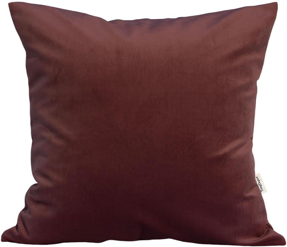 TangDepot Pack of 2 Solid Velvet Throw Pillow Covers, Cushion Shams, Super Luxury Soft Pillow Cases, Square Pillow Shells - (16x16 Inch 2 Pieces, Deep Truffle)