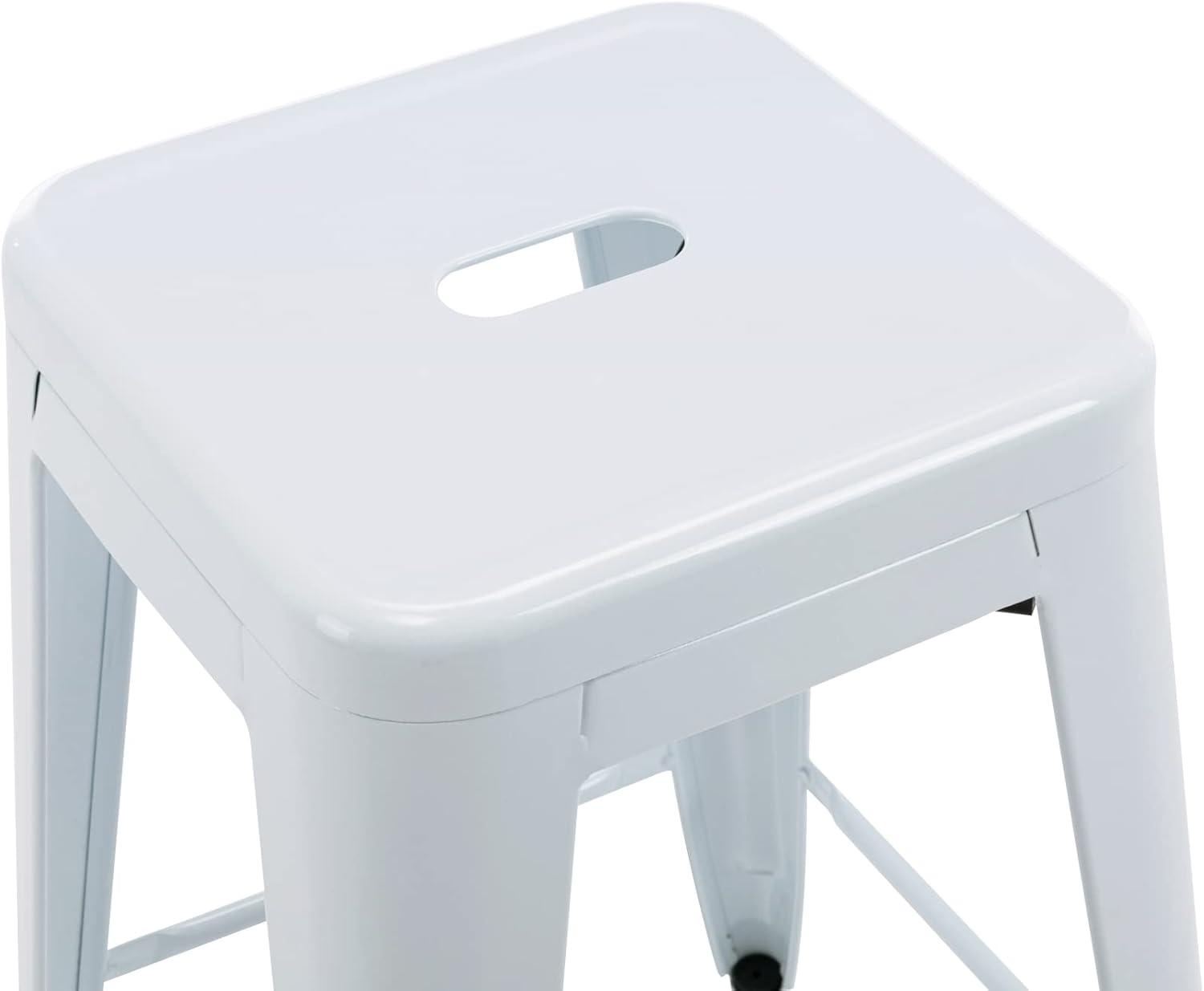 BestMassage Set of 4 Stackable Metal Bar Stools 24 Inch Counter Barstool Height Backless, White