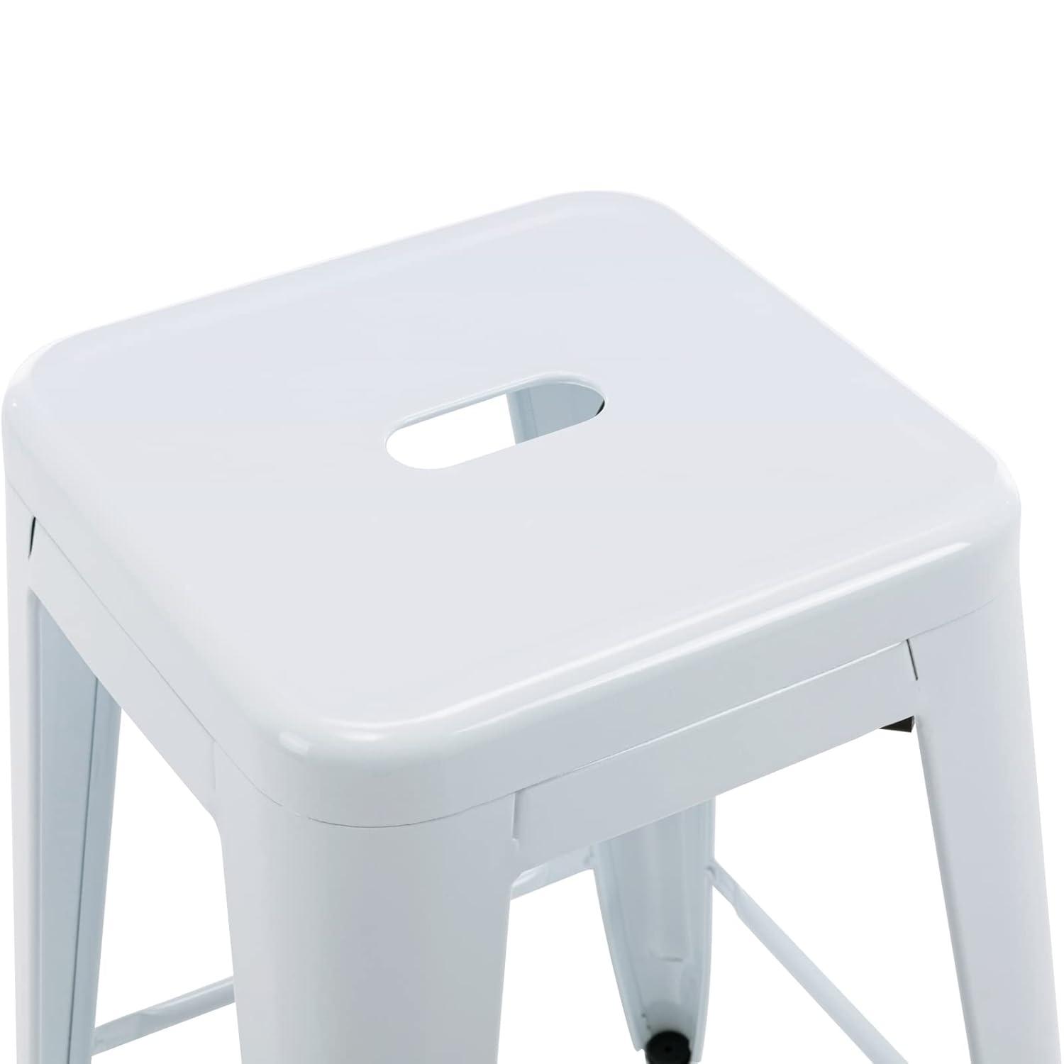 BestMassage Set of 4 Stackable Metal Bar Stools 24 Inch Counter Barstool Height Backless, White
