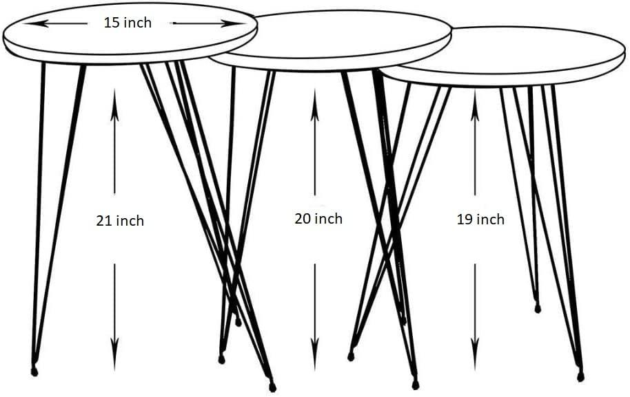 PAK HOME Set of 3 Grey Marble Nesting End Tables Round Wood Stacking Coffee Side Accent Table with Metal Legs for Living Room, Home Office, Nightstands for Bedroom