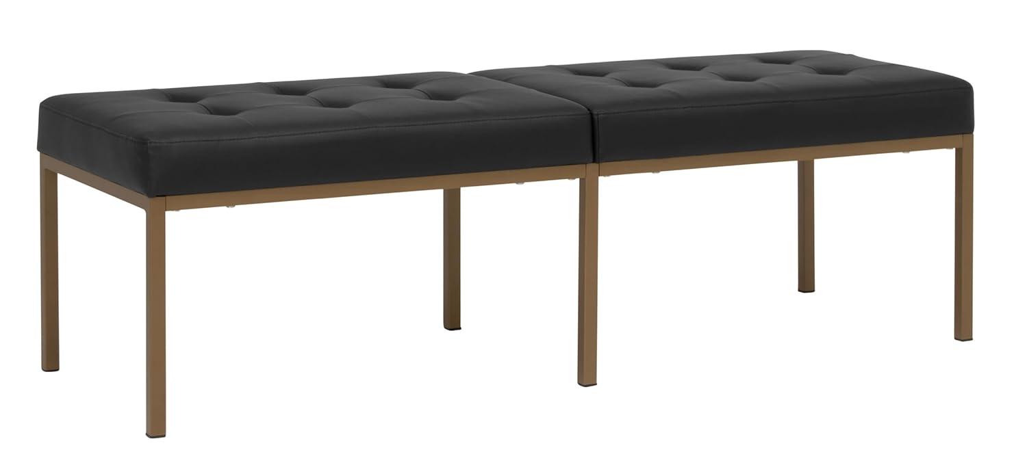 60" Wide Camber Modern Metal and Bonded Leather Bench Black/Bronze - Studio Designs Home: Elegant Tufted Seating