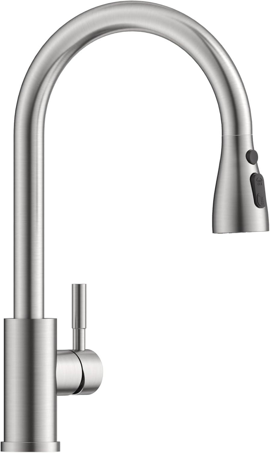 Brushed Nickel High-Arc Kitchen Faucet with Pull-Out Spray