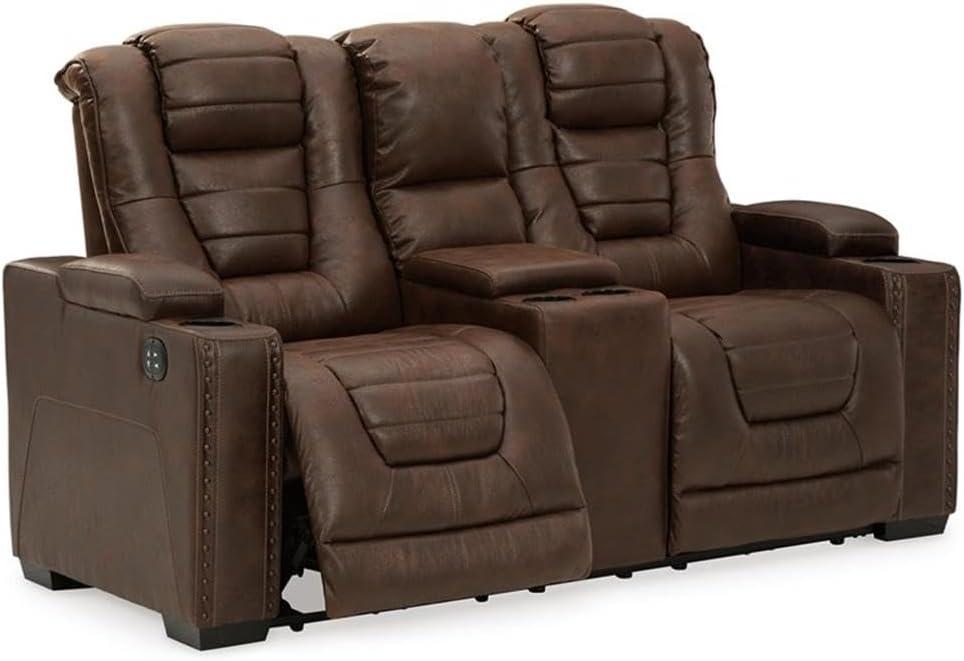 Ashley Furniture Owner's Box Faux Leather Power Reclining Loveseat in Dark Brown