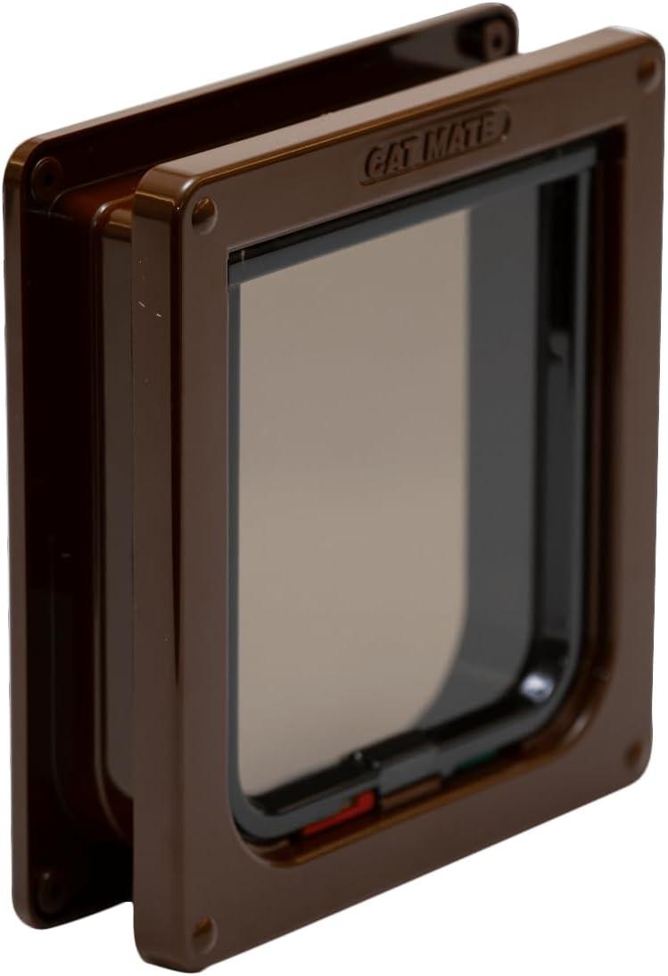 Cat Mate 4 Way Locking Cat Flap with Door Liner, Transparent Flap, and Magnetic Catch - Brown