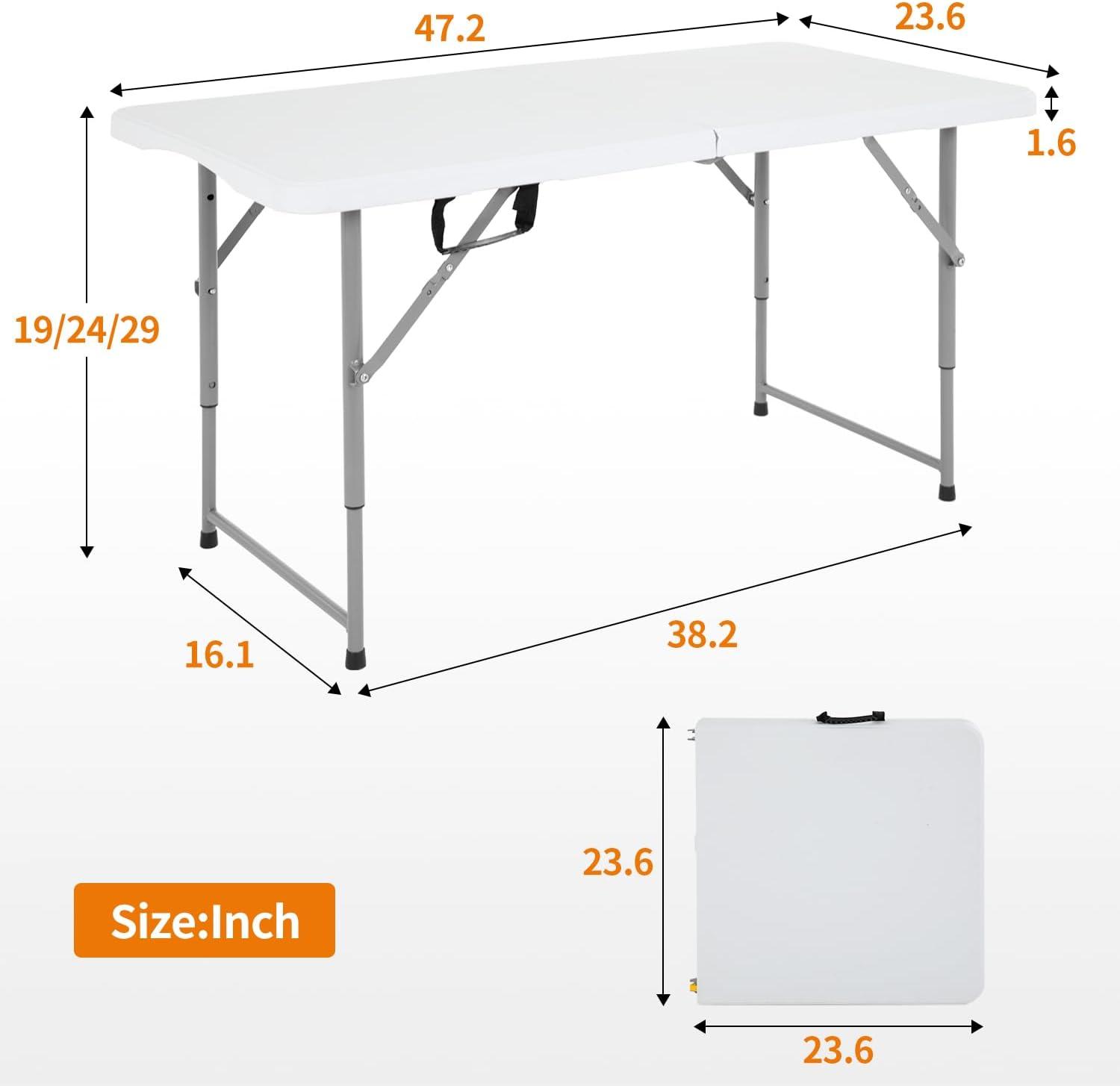 White 4-Foot Folding Plastic Camping Table with Steel Legs