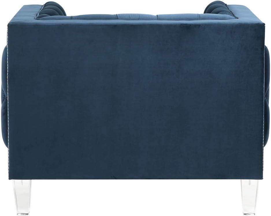 41" Ansario Chair Blue Velvet - Acme Furniture: Acrylic Legs, Nail-Head Trim, Tufted Square Back