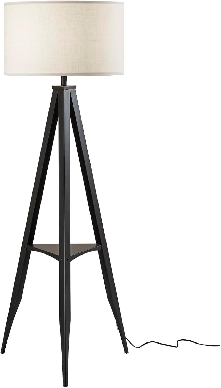 Warren Shelf Floor Lamp Black - Adesso: Modern Design, Linen Shade, Metal Body, ETL Listed