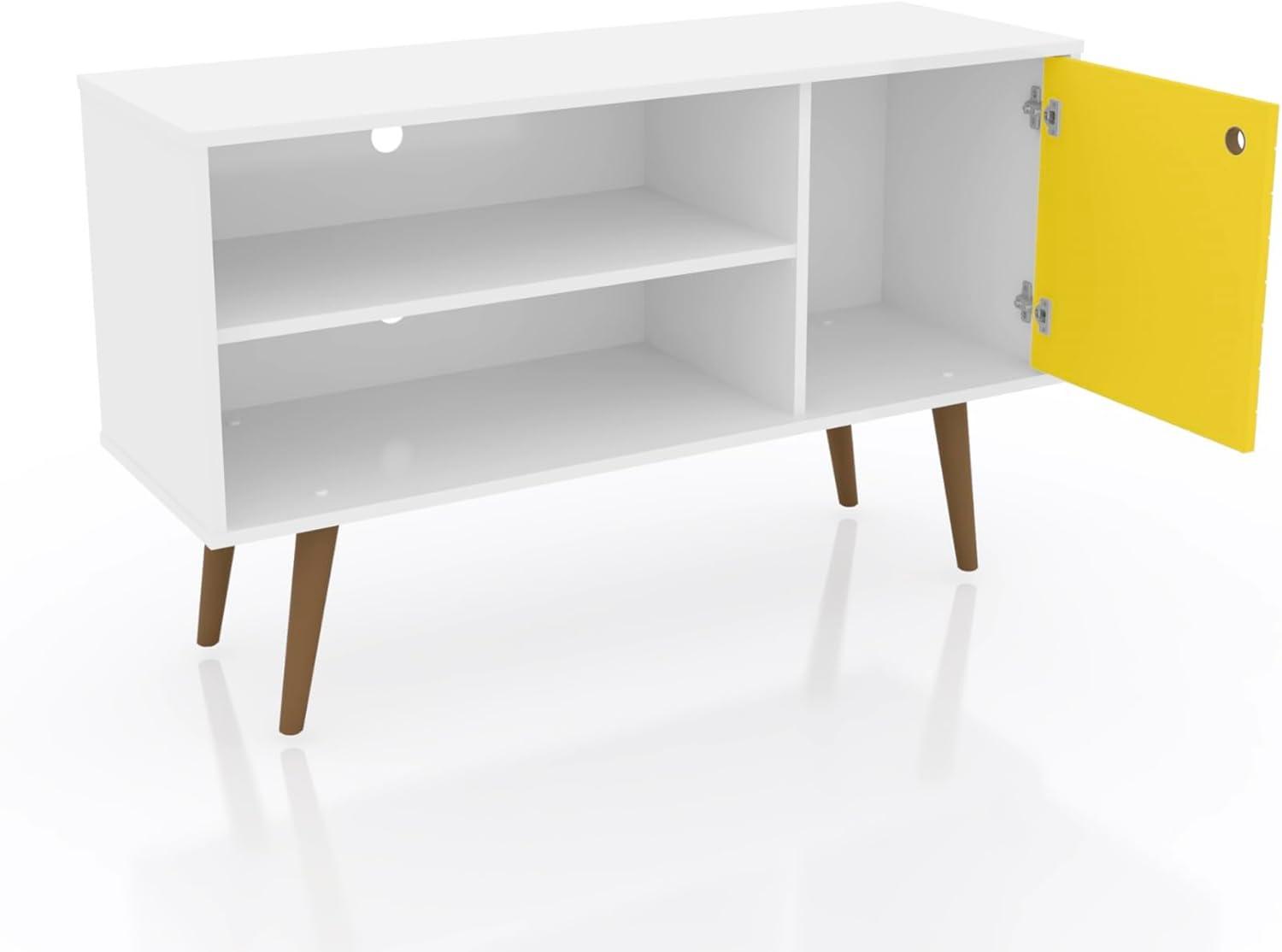 Manhattan Comfort Liberty 42.52" Mid Century Modern TV Stand, White and Yellow