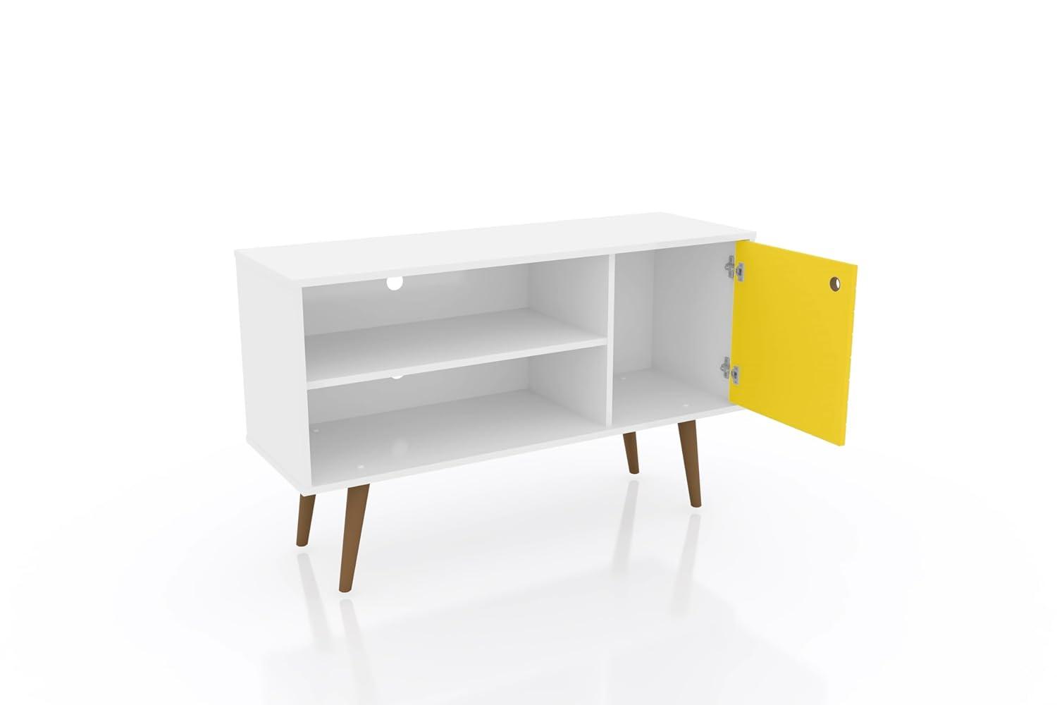 Manhattan Comfort Liberty 42.52" Mid Century Modern TV Stand, White and Yellow