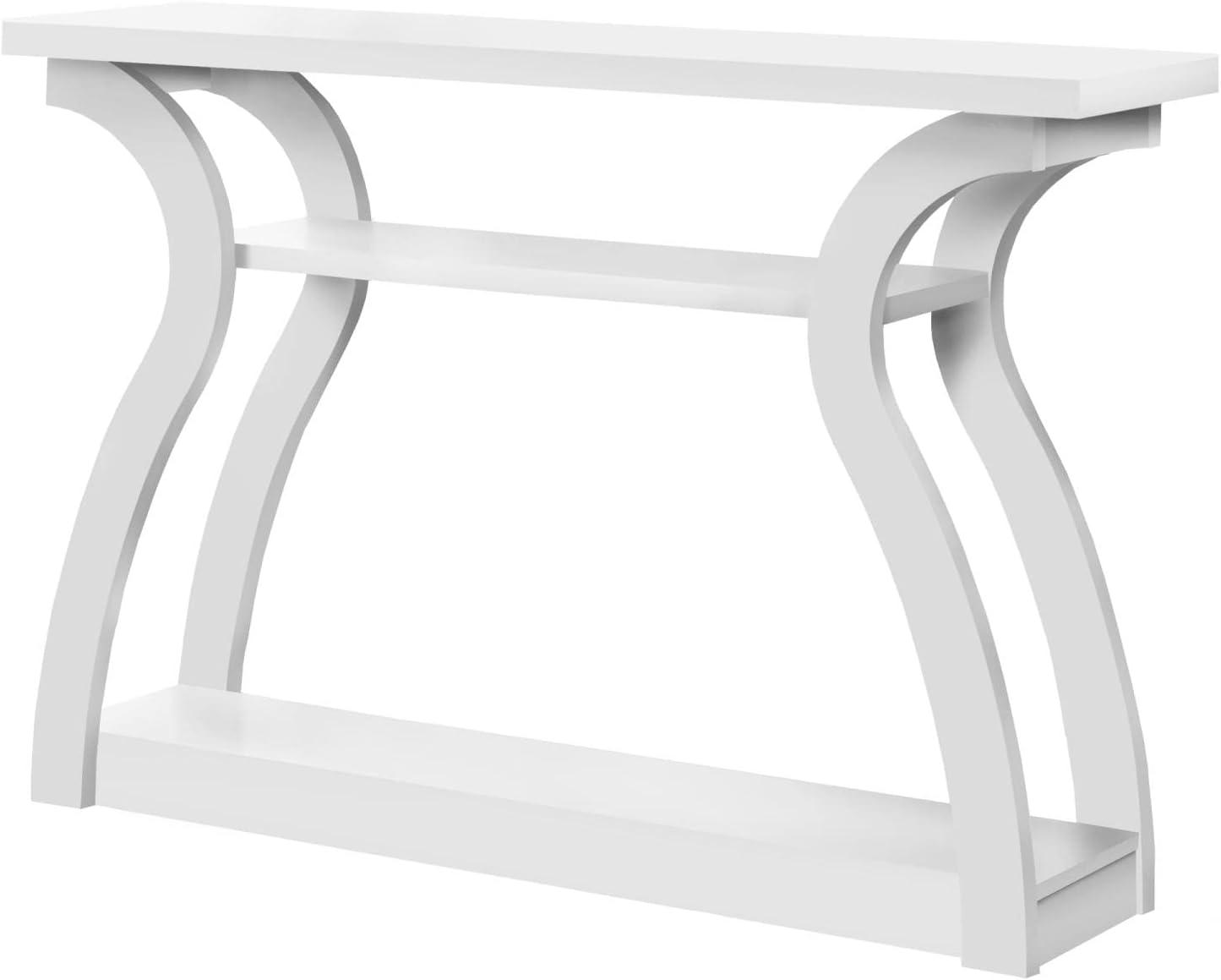 Modern White Rectangular Console Table with Curved Base and Storage