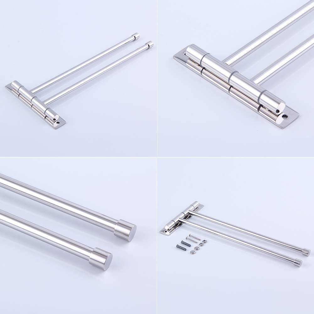 Stainless Steel Swing Out Towel Bar 2-Bar Folding Arm Swivel Hanger Bathroom Storage Organizer Rustproof Wall Mount Brushed Finish