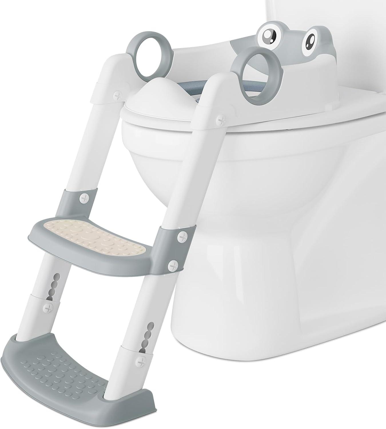 Wrought Studio™ Potty Training Seat, with Step Stool Ladder for Toddlers, Anti-Slip Safe Pads Adjustable Height Legs