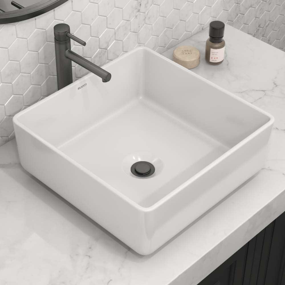 White Ceramic Square Above-Counter Vessel Sink