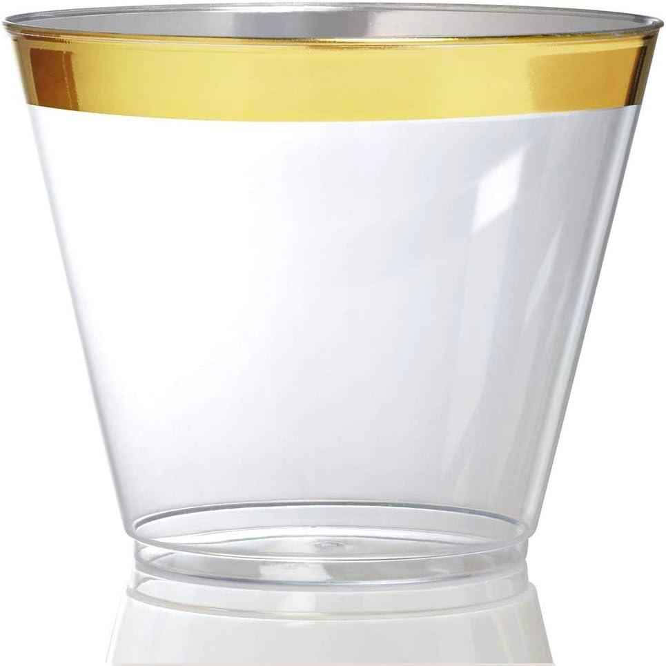 Stock Your Home 9oz Hard Plastic Party Cups 100 Pack - Gold Rim