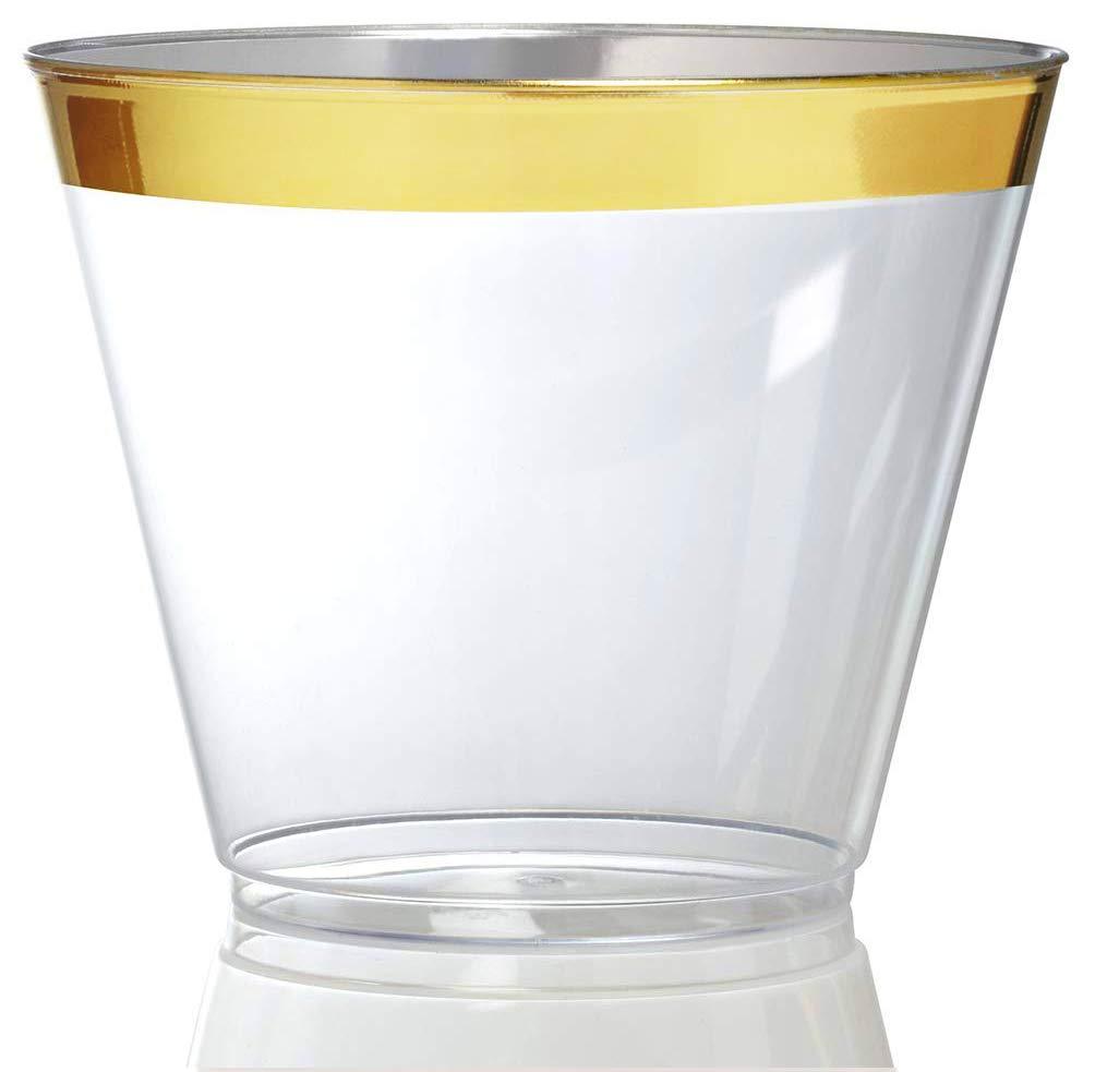 Stock Your Home 9oz Hard Plastic Party Cups 100 Pack - Gold Rim