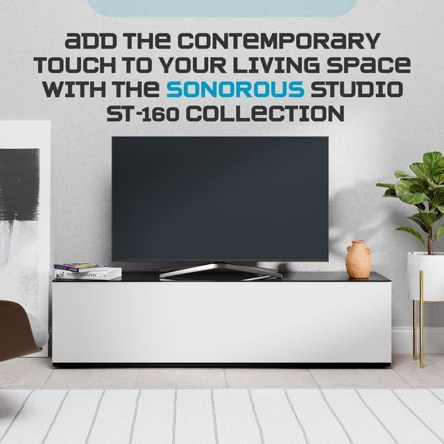 SONOROUS Studio ST-160B Wood and Glass TV Stand with Hidden Wheels for Sizes up to 75" (Modern Design with 6 Shelves for Your Audio/Video Components and Consoles, Comes with I/R Repeater) - Black