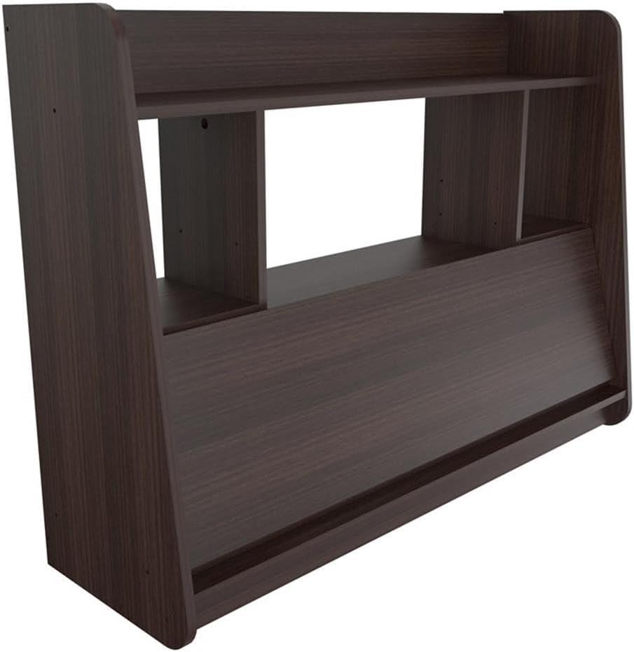 Inval Wall Mounted Floating Wall Desk with Storage Shelves, Espresso