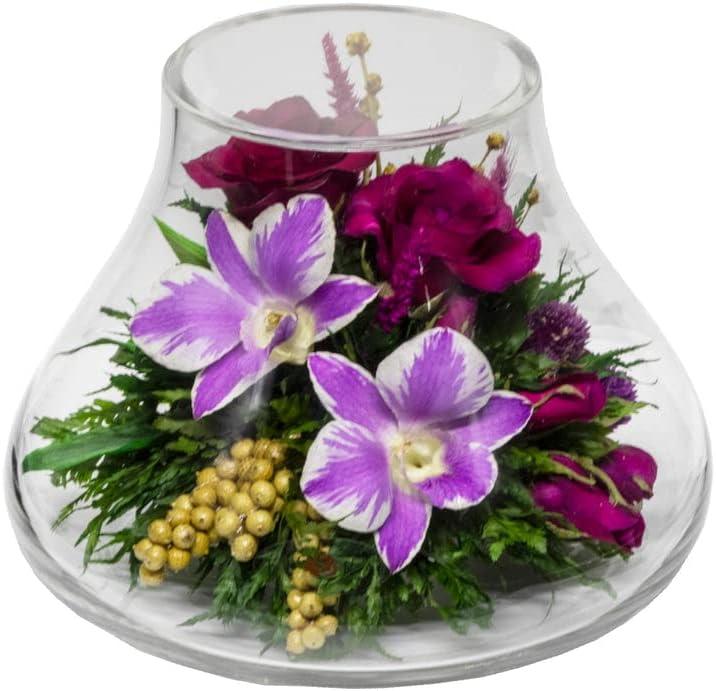 Fiora Flower Long-Lasting Roses and Orchids in a Glass Vase
