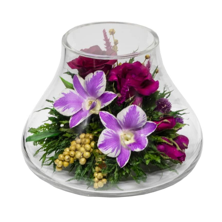 Fiora Flower Long-Lasting Roses and Orchids in a Glass Vase