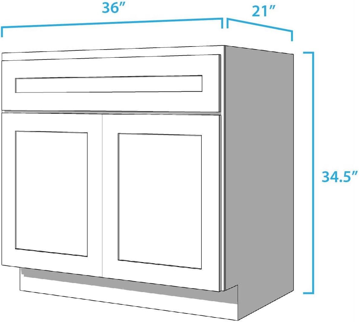 36-Inch White MDF Shaker Vanity Cabinet with Soft Close Hinges