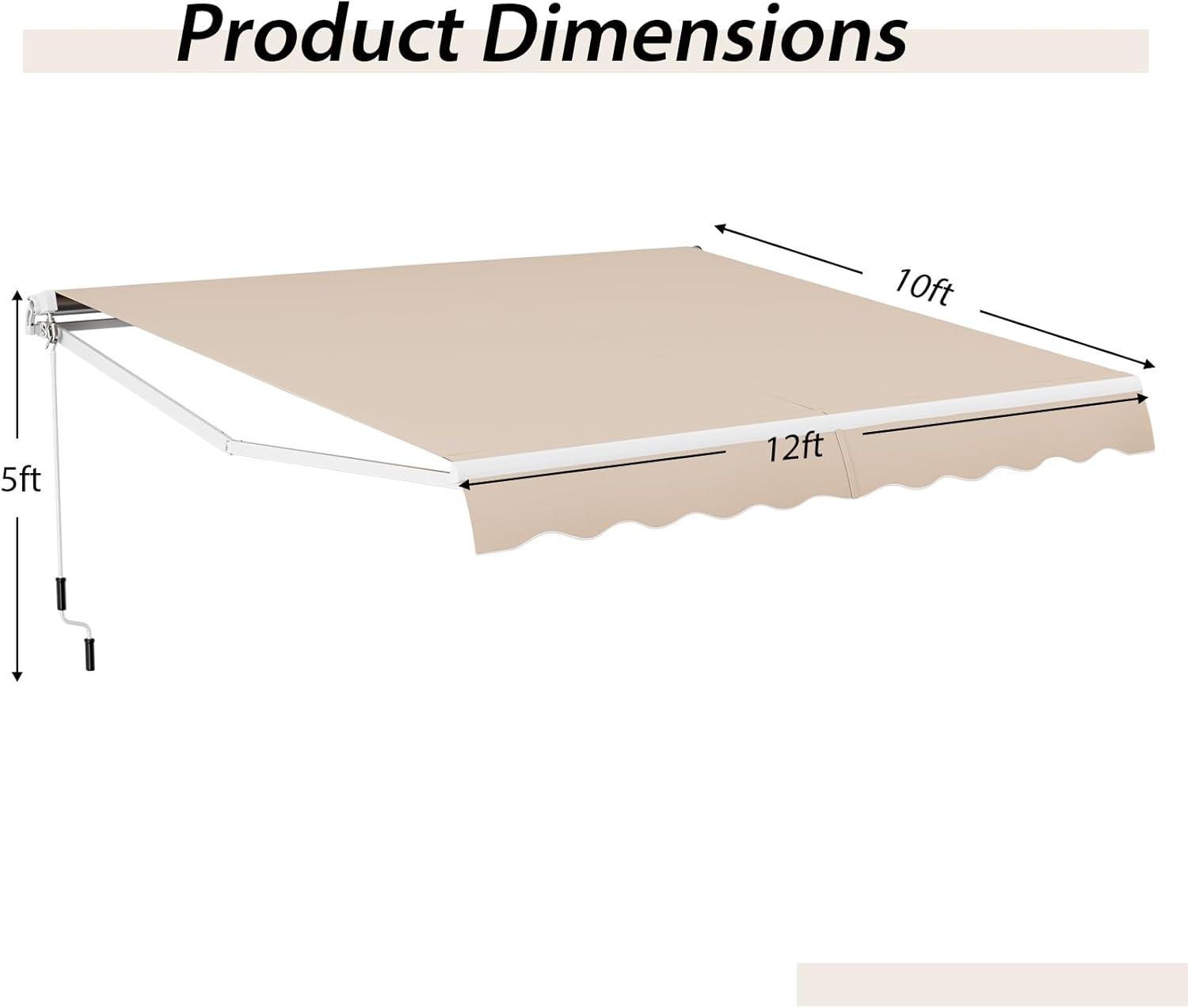 Resenkos 12 x 10 Feet Retractable Patio Awning Aluminum Sunshade Shelter-Beige, Polycarbonate Entry Door Outdoor Window window Door Awning, Front Door Overhang Awning