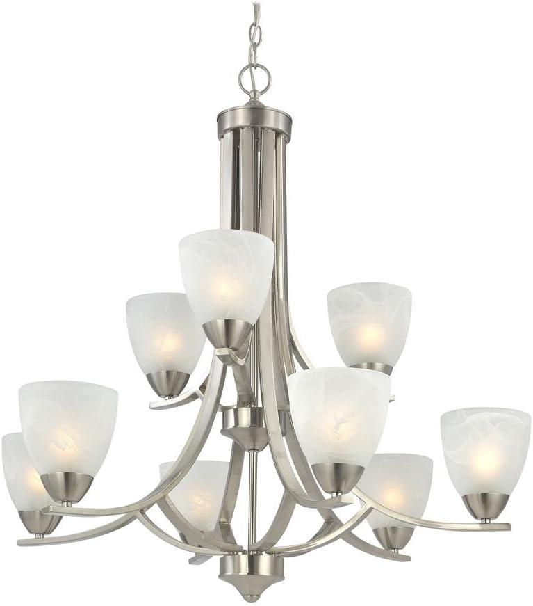 Satin Nickel 9-Light Alabaster Glass 2-Tier Chandelier