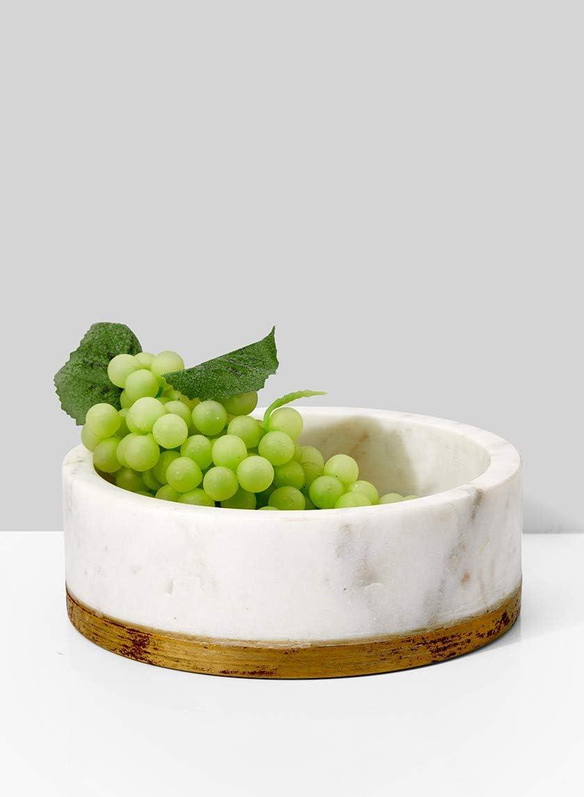 White Marble and Brass Decorative Bowl, 6" Diameter