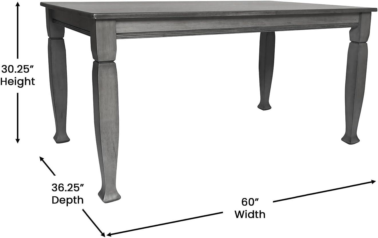 Flash Furniture Grace 60" Solid Wood Dining Table with Turned Wooden Legs, Commercial Grade Heavy Duty Rectangle Wood Table for 6, Antique Gray Finish