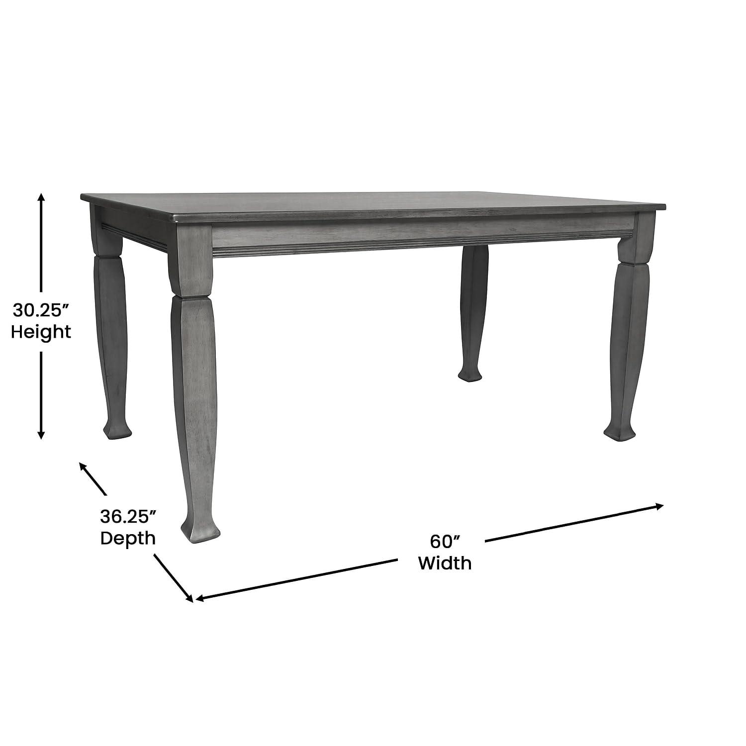Flash Furniture Grace 60" Solid Wood Dining Table with Turned Wooden Legs, Commercial Grade Heavy Duty Rectangle Wood Table for 6, Antique Gray Finish