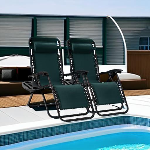 Best Choice Products Set of 2 Zero Gravity Lounge Chair Recliners for Patio, Pool w/ Cup Holder Tray