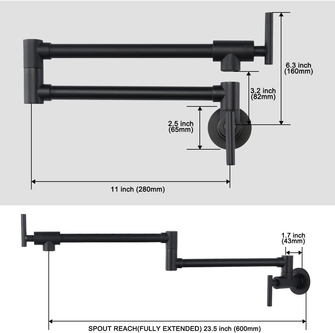 Matte Black Wall Mount Double Handle Pot Filler Faucet