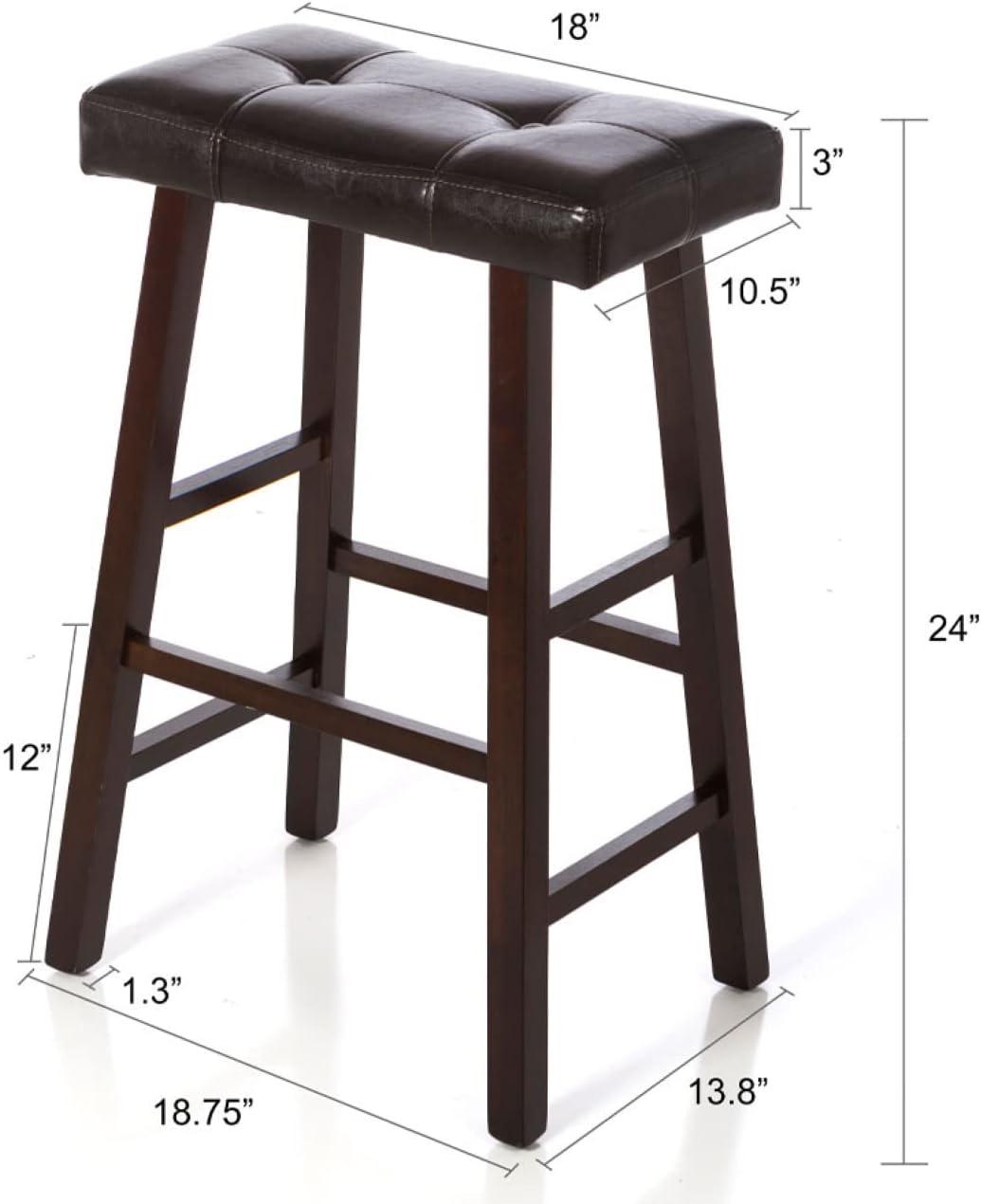 Set of 4 Dark Brown Wood and Faux Leather Counter Stools