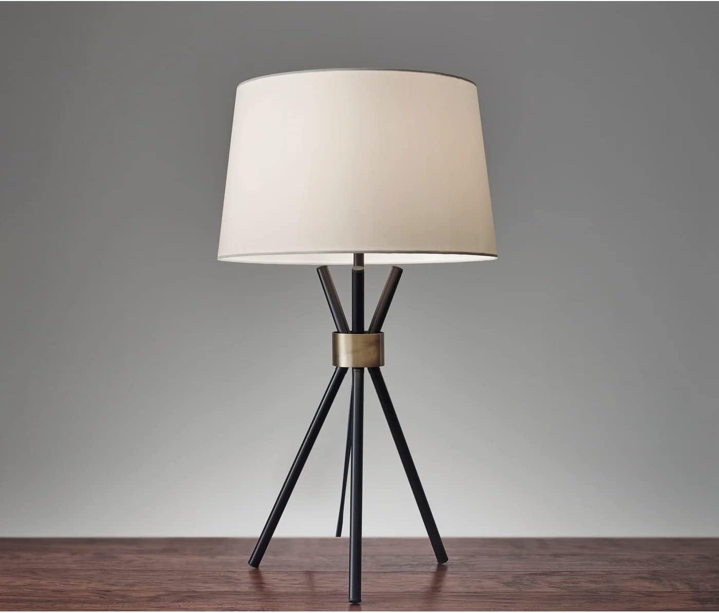 Black Tripod Table Lamp with Brass Accent and Linen Shade