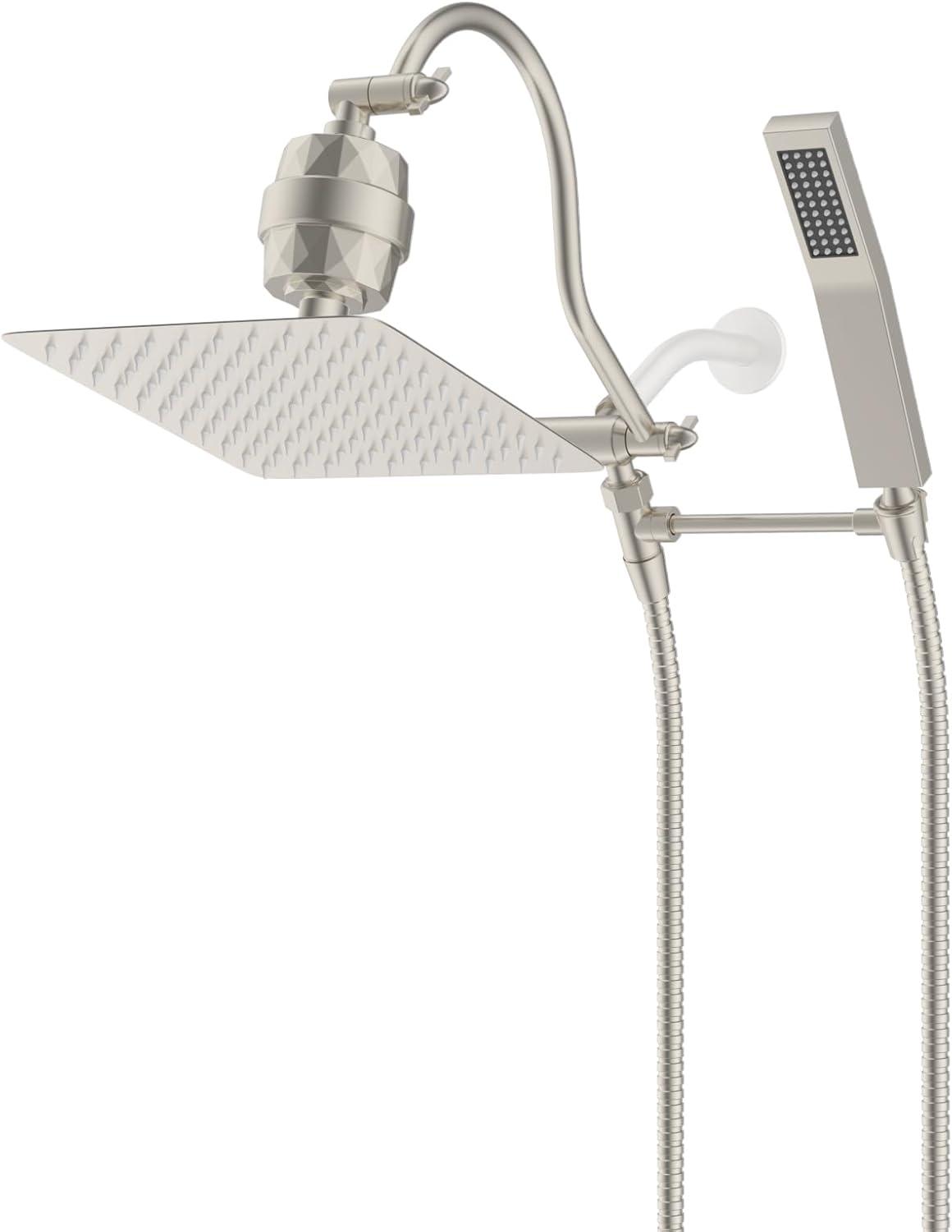 Brushed Nickel Dual Head Rainfall Shower Combo with Filter