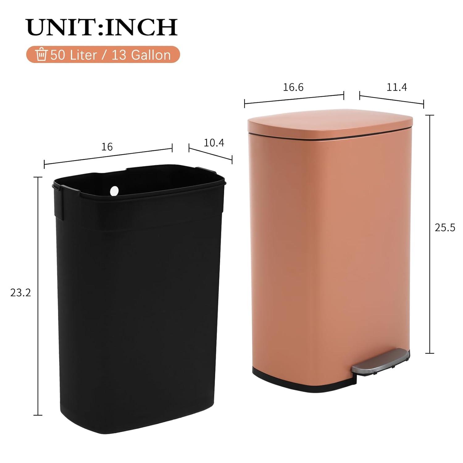 13 Gallon / 50 L Kitchen Trash Can with Lid Step Trash Bin Fingerprint-Proof Garbage Bin Brushed Stainless Steel for Office Bedroom Bathroom , Pink